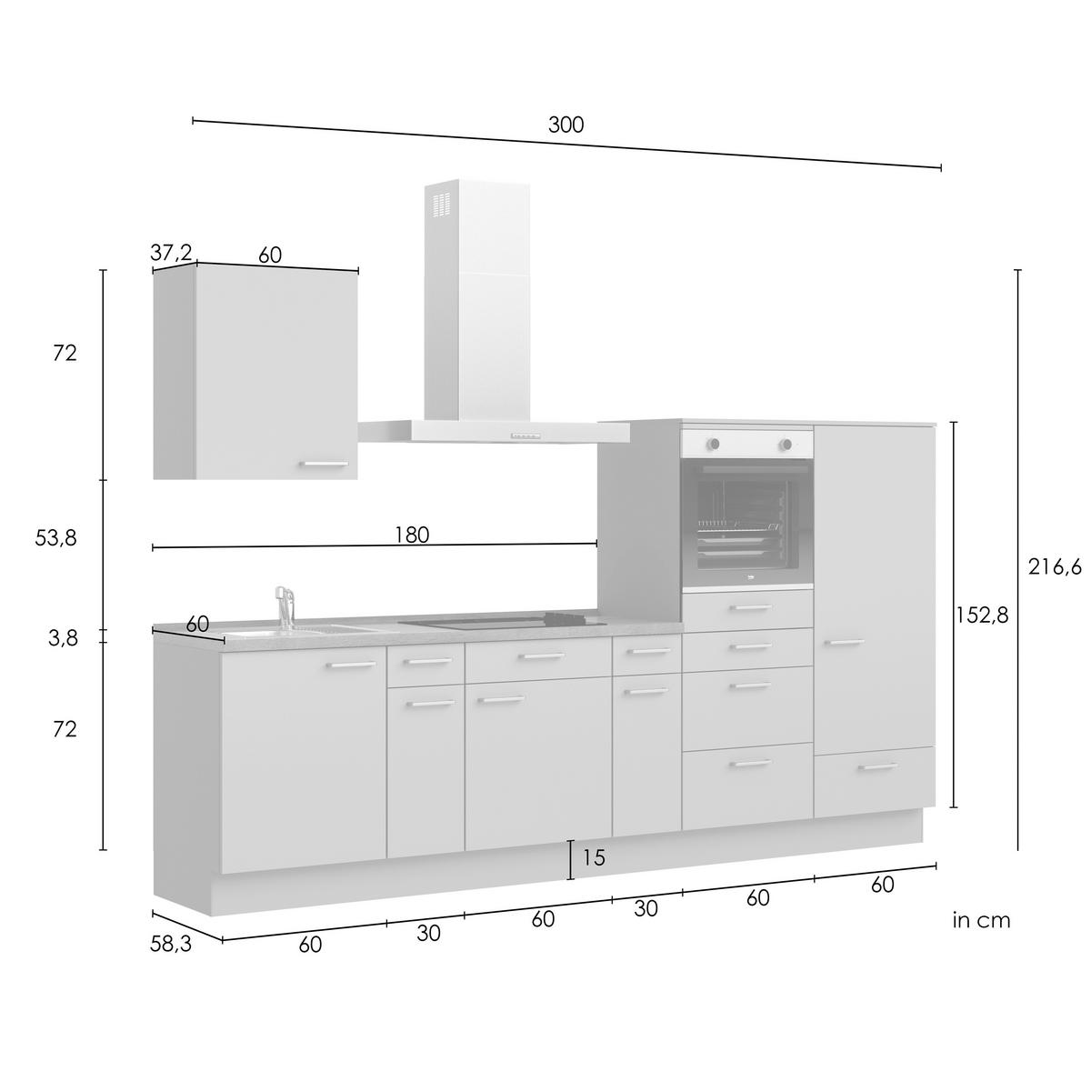Küchenleerblock Senso Low o. Geräte Olivgrün - Eichefarben/Schwarz, MODERN, Holzwerkstoff/Metall (300cm) - Nobilia