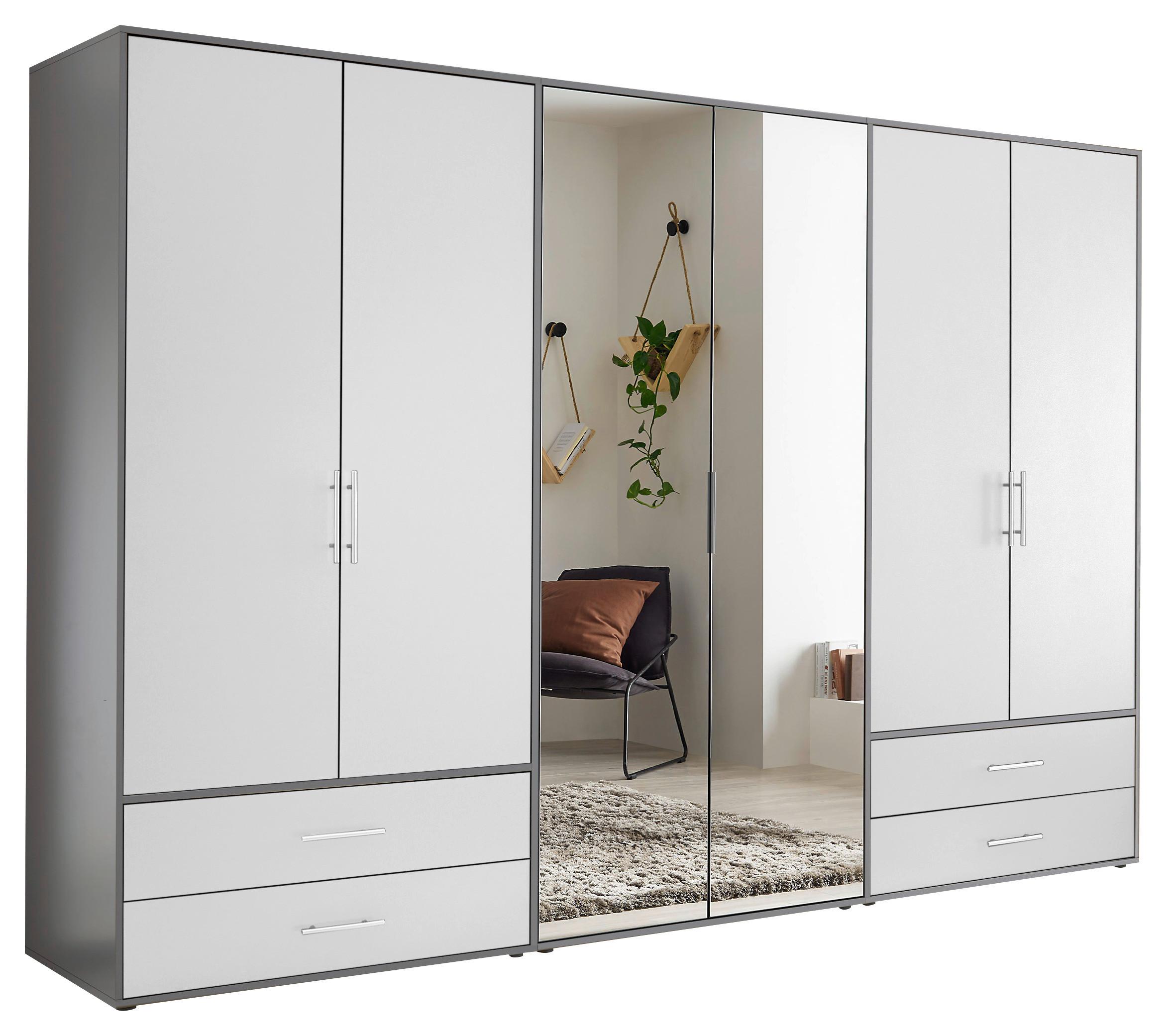 Dulap cu uși clasice Velas - alb/gri închis, Konventionell, sticlă/material pe bază de lemn (305/207/58cm) - Modern Living