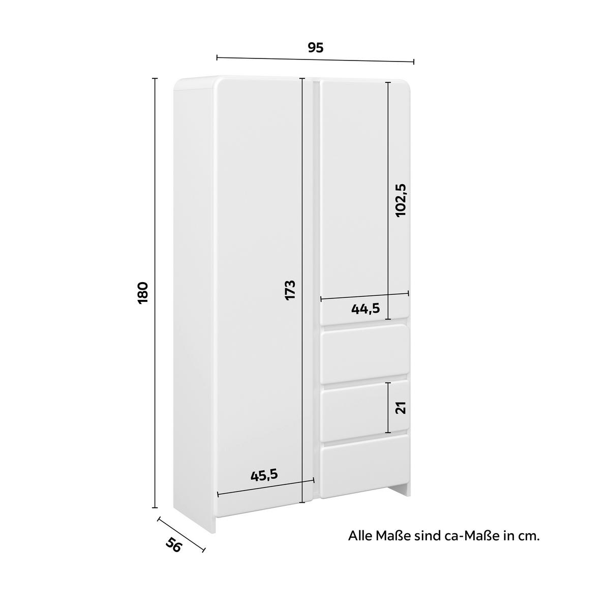 Otroška Garderobna Omara Elio, Bela - bela, Moderno, leseni material (95/180/56cm) - Bessagi Kids