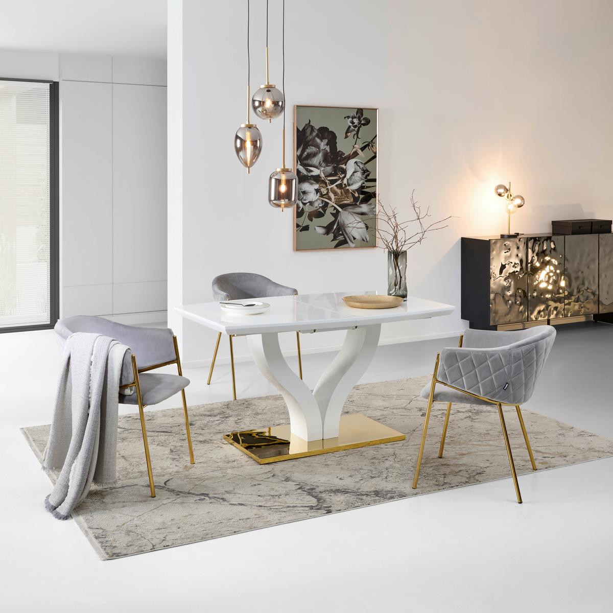 Jedilna Miza Jade Az, Bela, 140-180x90 - zlate barve/bela, Konvencionalno, kovina/leseni material (140-180/76/90cm) - MID.YOU