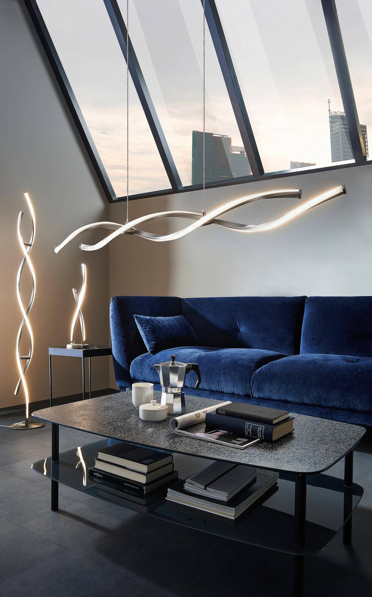LAMPA WISZĄCA LED 9142-55 POLINA - kolor niklowy, Design, metal (110/8/140cm) - Paul Neuhaus