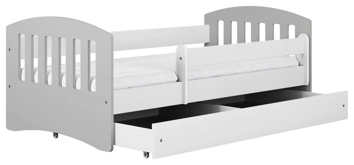 Otroška Postelja Classic 1, Bela, Siva, 80x180cm - siva/bela, Moderno, tekstil/leseni material (80/180cm) - MID.YOU