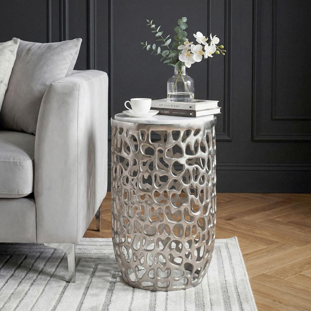 BEISTELLTISCH WL7.525 - Silberfarben, Design, Stein/Metall (30/50/30cm) - Livetastic