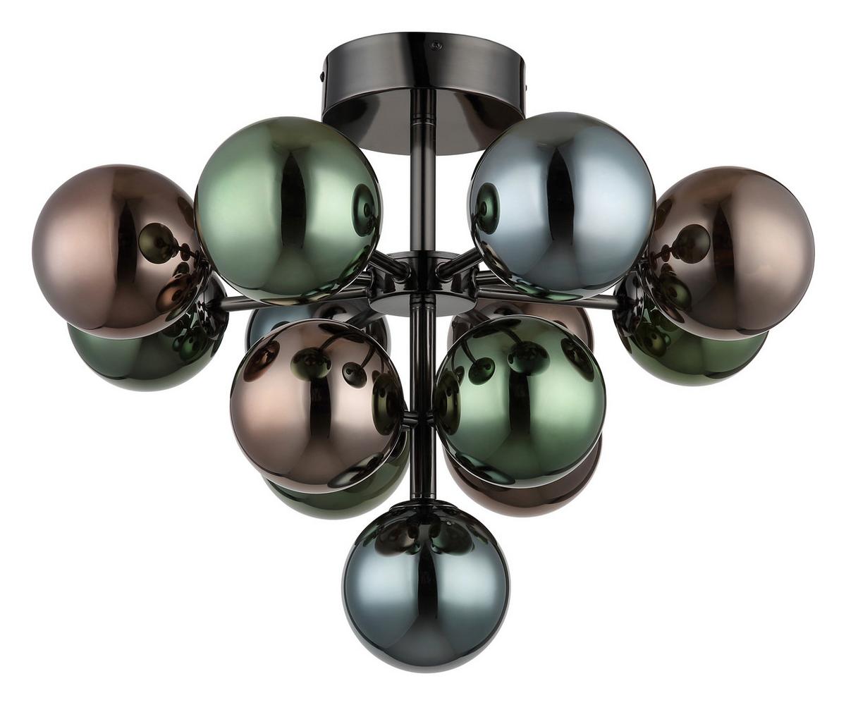 Deckenleuchte Grappy Grün/Petrol/Bronze max. 5 Watt - Petrol/Schwarzchrom, Design, Glas/Metall (43/56cm) - Globo