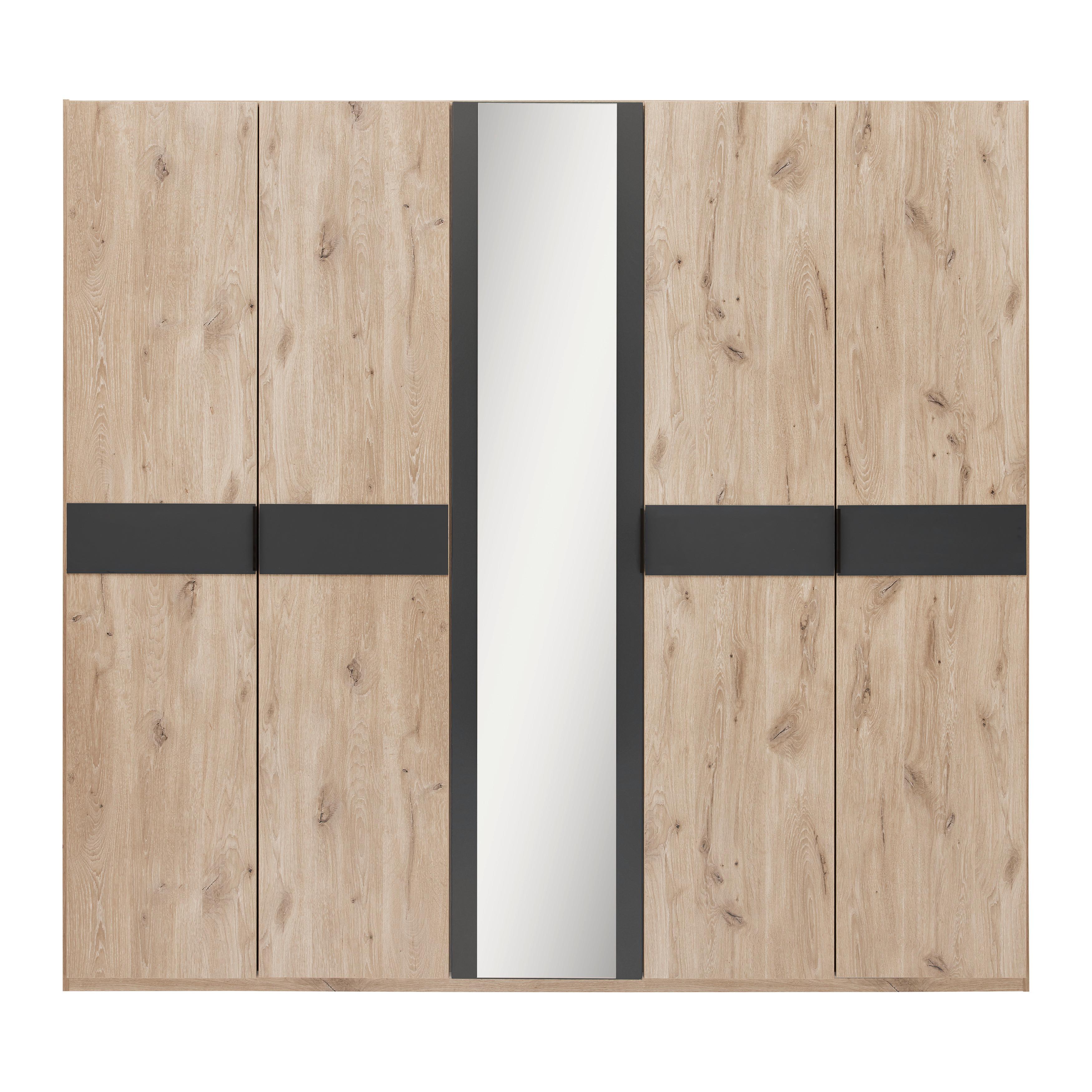 Drehtürenschrank Bergamo Graphit/Eichefarben - Eichefarben/Schwarz, KONVENTIONELL, Holzwerkstoff/Metall (225/208/58cm) - Based