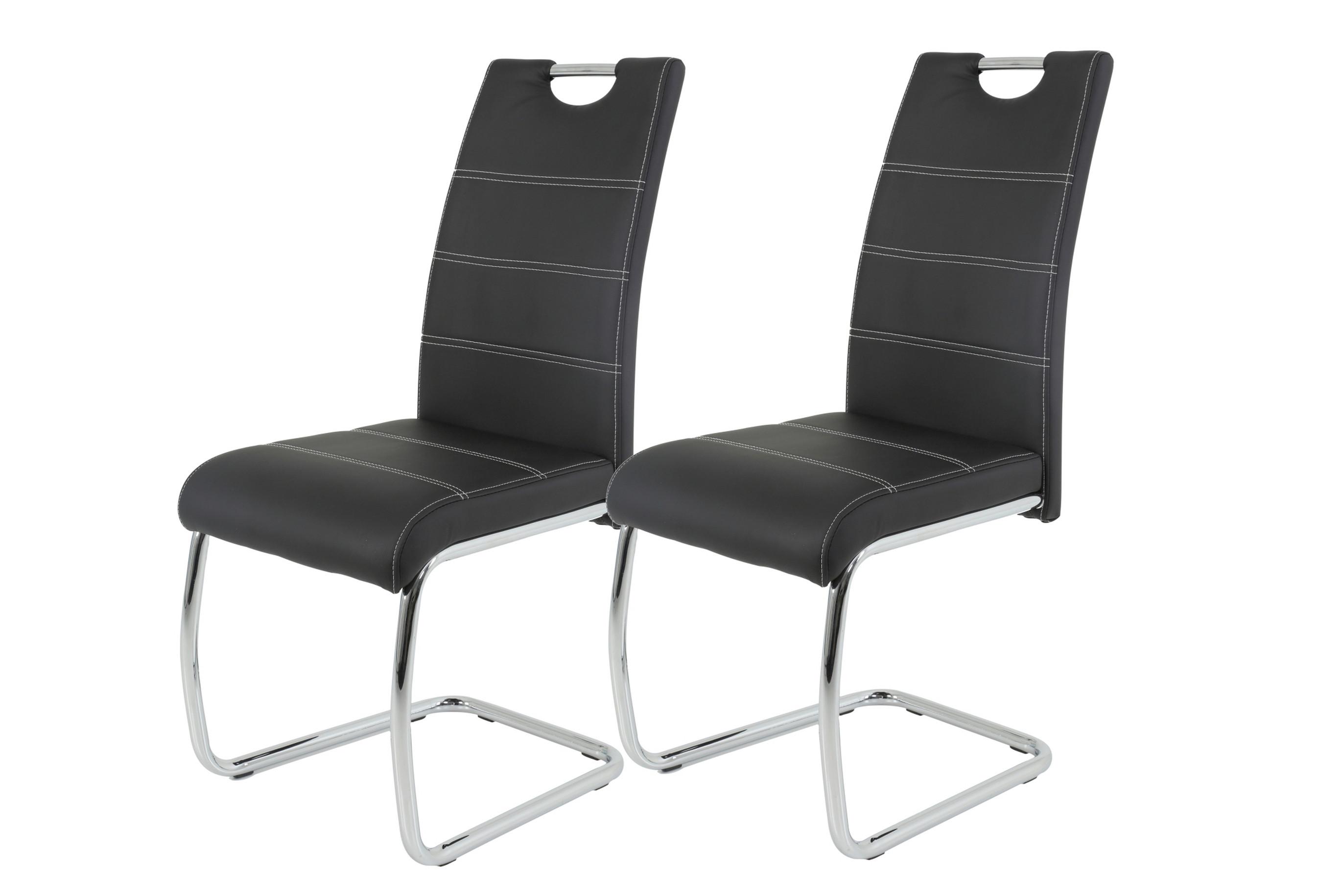 Schwingstuhl-Set Flora 2er-Set ca. 43x98 cm Lederlook Schwarz - Chromfarben/Schwarz, MODERN, Textil/Metall (43/98/59cm) - MID.YOU