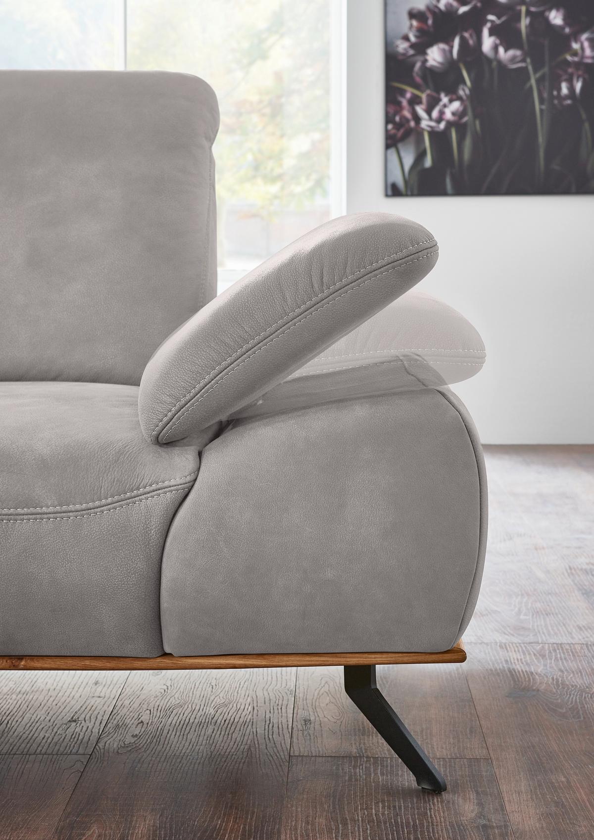 Wohnlandschaft Erling Hellgrau - Beige/Hellgrau, MODERN, Leder/Metall (187/89/322cm) - Premium Living