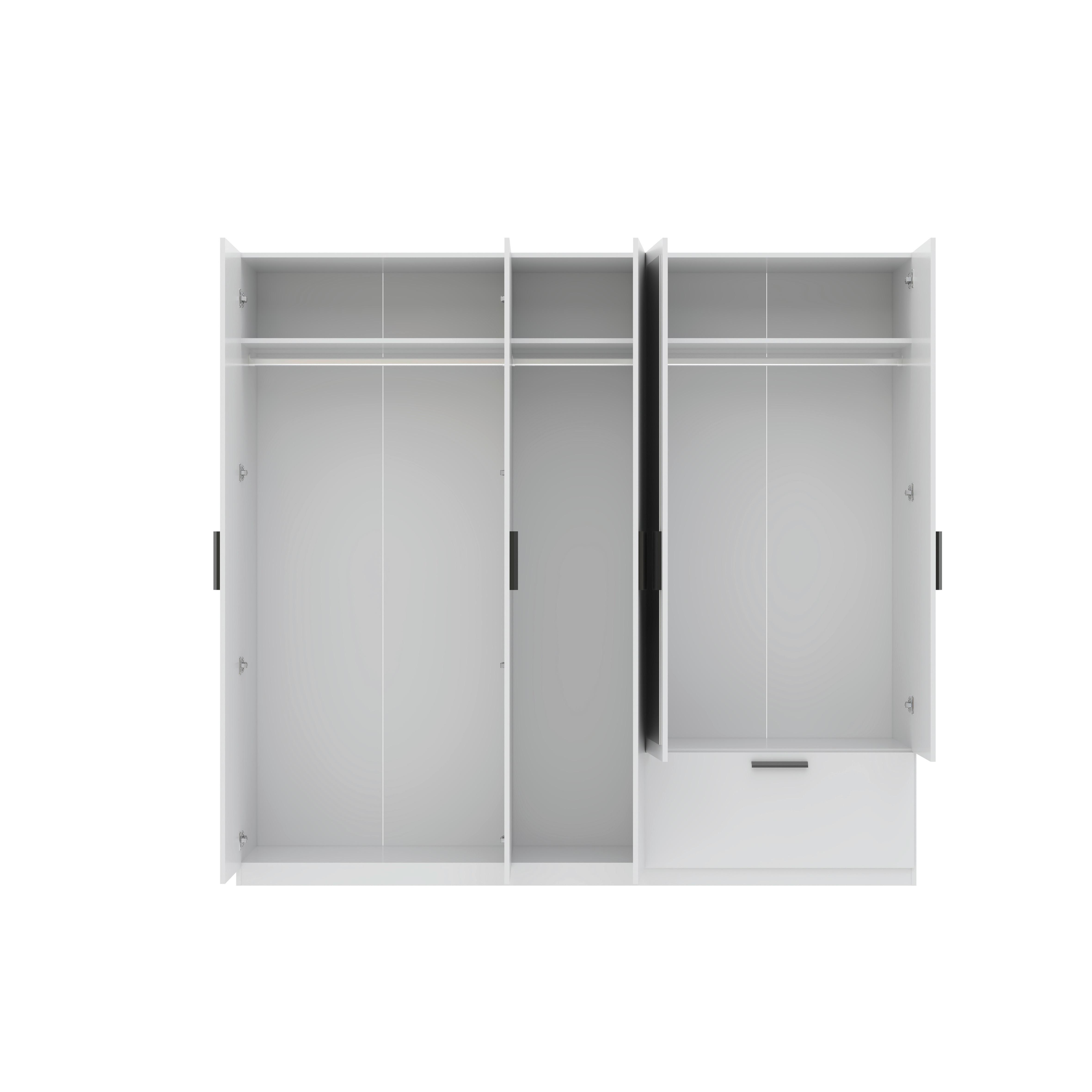 GARDEROB MED GÅNGJÄRNSDÖRRAR MILOS 5T1S - vit/svart, Modern, trämaterial/plast (225/210/54cm) - Mömax