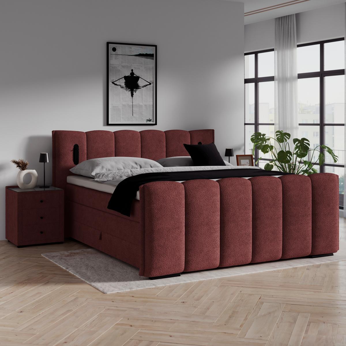 Boxspring Krevet Elysia - bordo/crna, Trend, drvni materijal/drvo (180/200cm) - Premium Living