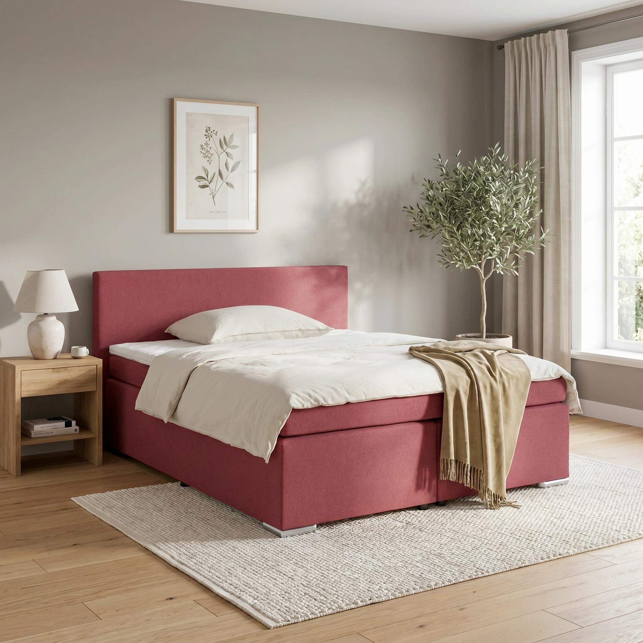 Boxspringbett Mira 2 Dunkelrot ca. 160x200cm - Chromfarben/Dunkelrot, MODERN, Holz/Kunststoff (160/200cm) - Based