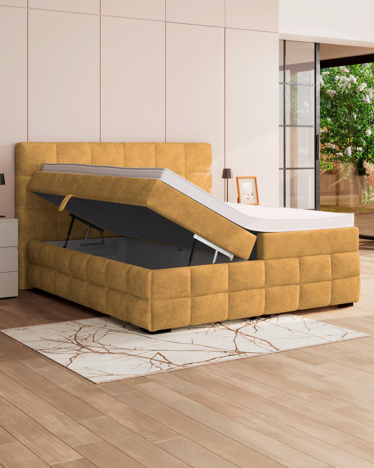 PAT BOX VEGA - auriu/verde, Trend, lemn/textil (160/200cm) - Modern Living