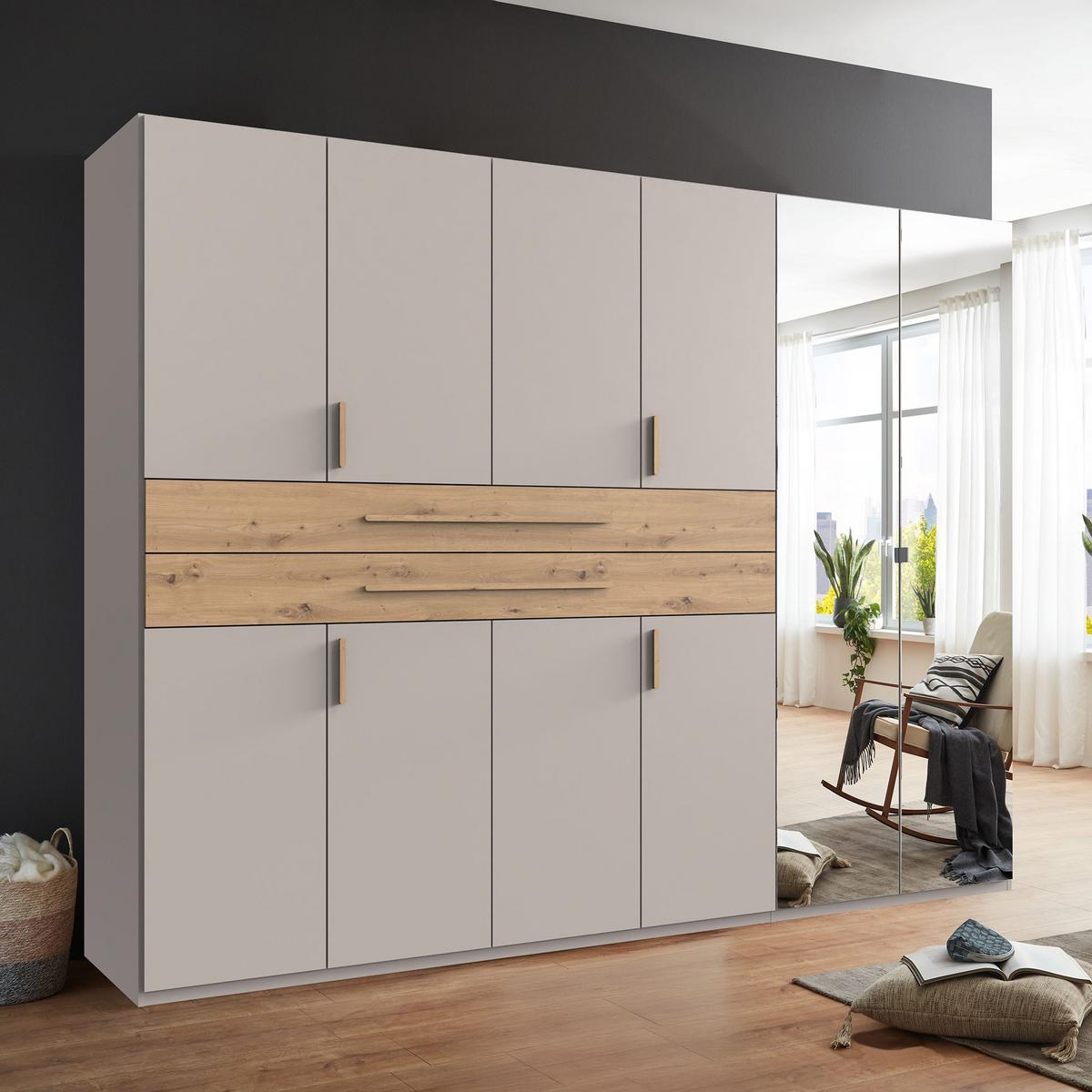 Kleiderschrank Lumio Kaschmir/Eiche Artisan - Kaschmir/Eiche Artisan, KONVENTIONELL, Glas/Holzwerkstoff (270/208/65cm) - Modern Living