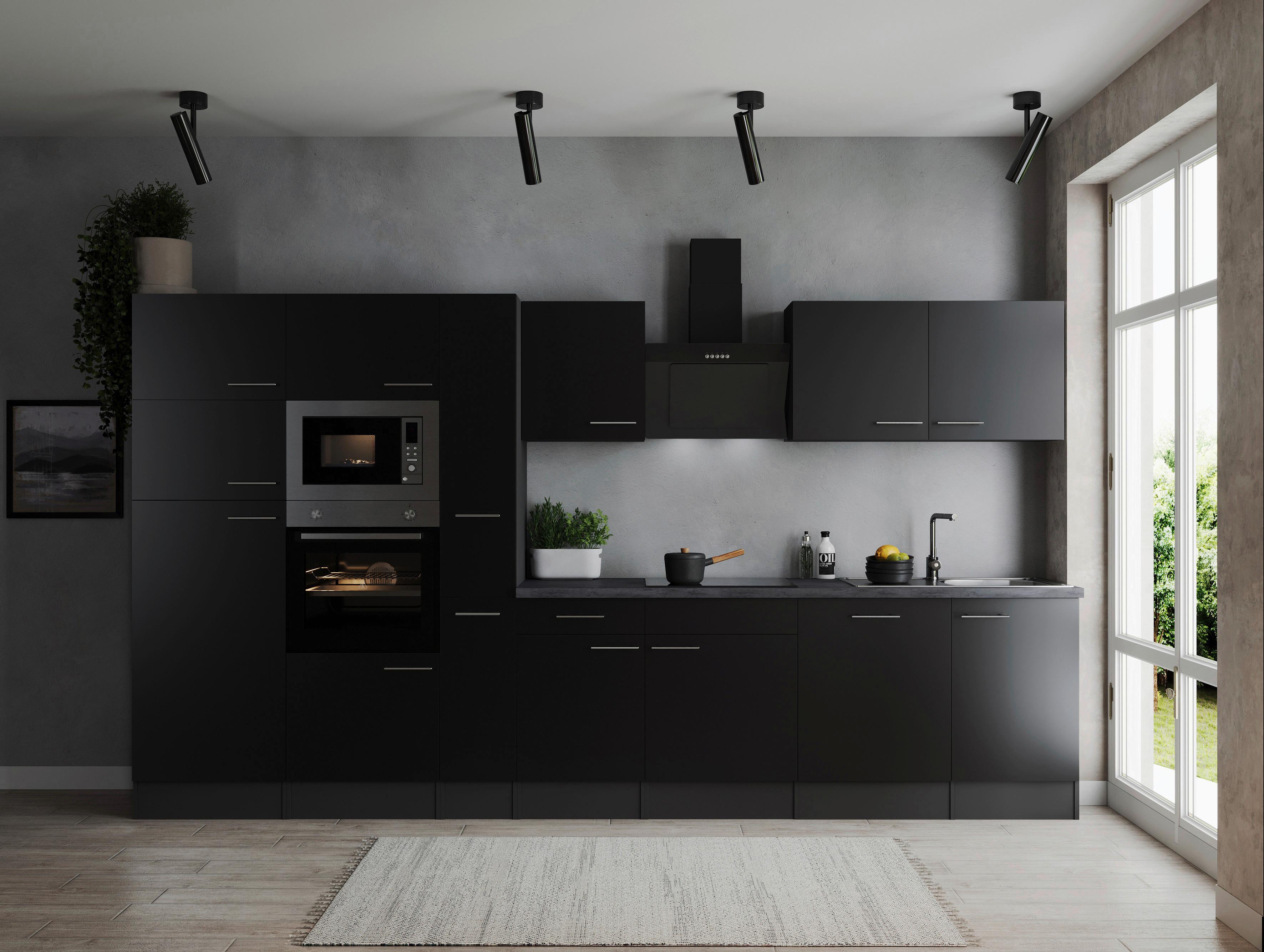 Kuhinjski Blok Z Aparati Oliver, 370cm - srebrne barve/črna, Design, kovina/leseni material (370cm) - Respekta