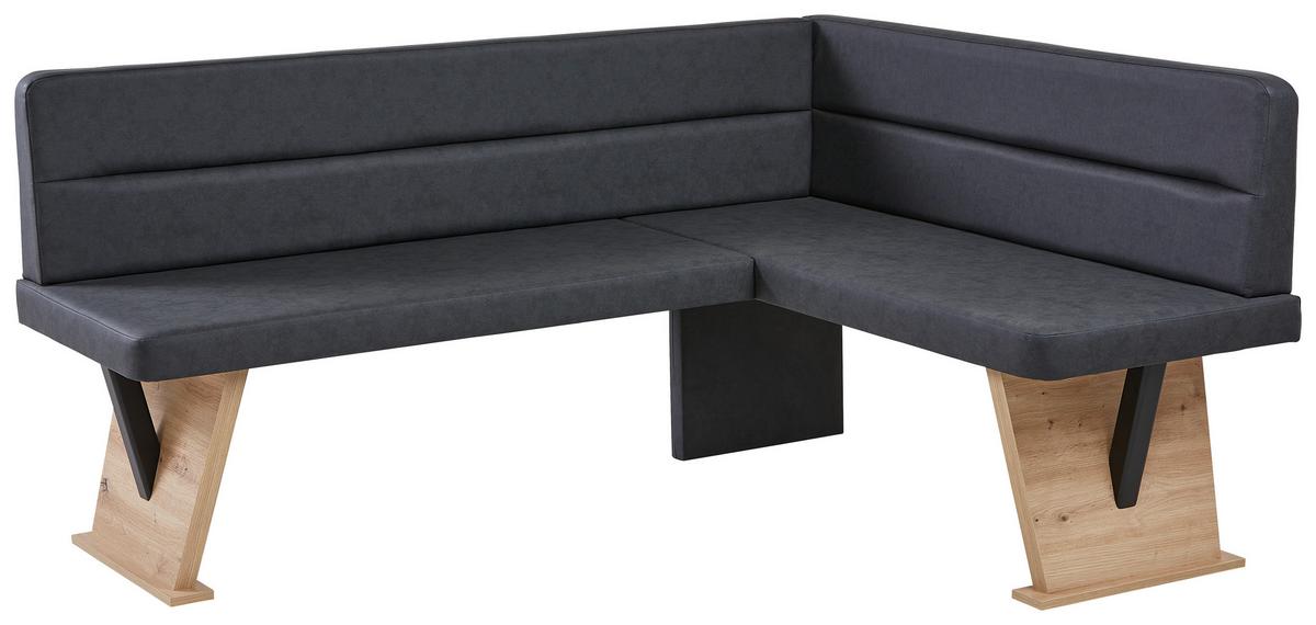 Eckbank Solar in Schwarz Lederlook - Schwarz/Eiche Artisan, Basics, Holz/Textil (181/85/141cm) - Mömax