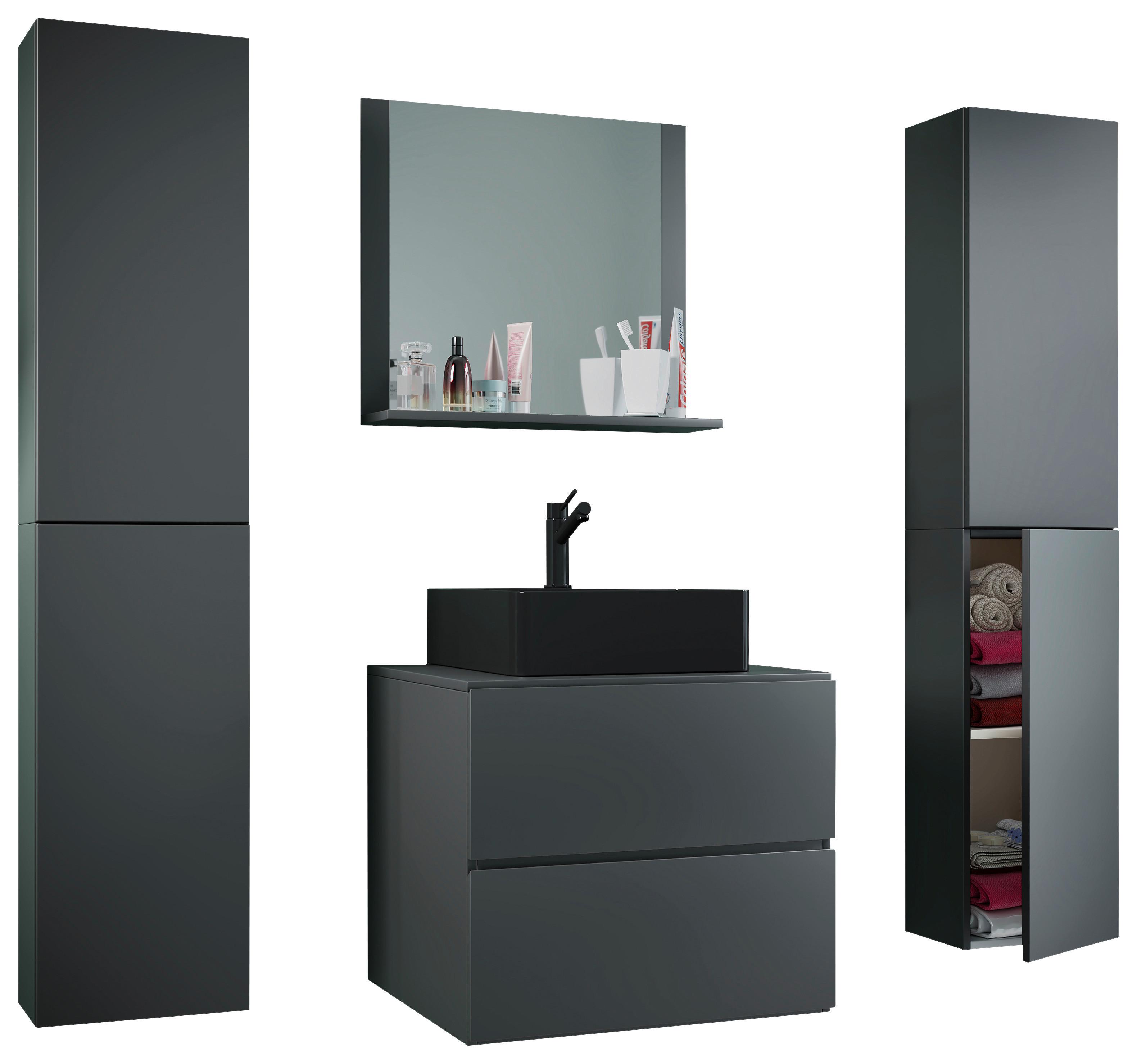 BADEZIMMER LENDAS BL XL - Anthrazit/Schwarz, Modern, Glas/Keramik (127cm) - MID.YOU