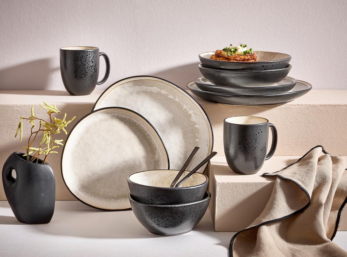 SERWIS OBIADOWO-ŚNIADANIOWY SØREN IVORY - kremowy, Trend, ceramika - Novel