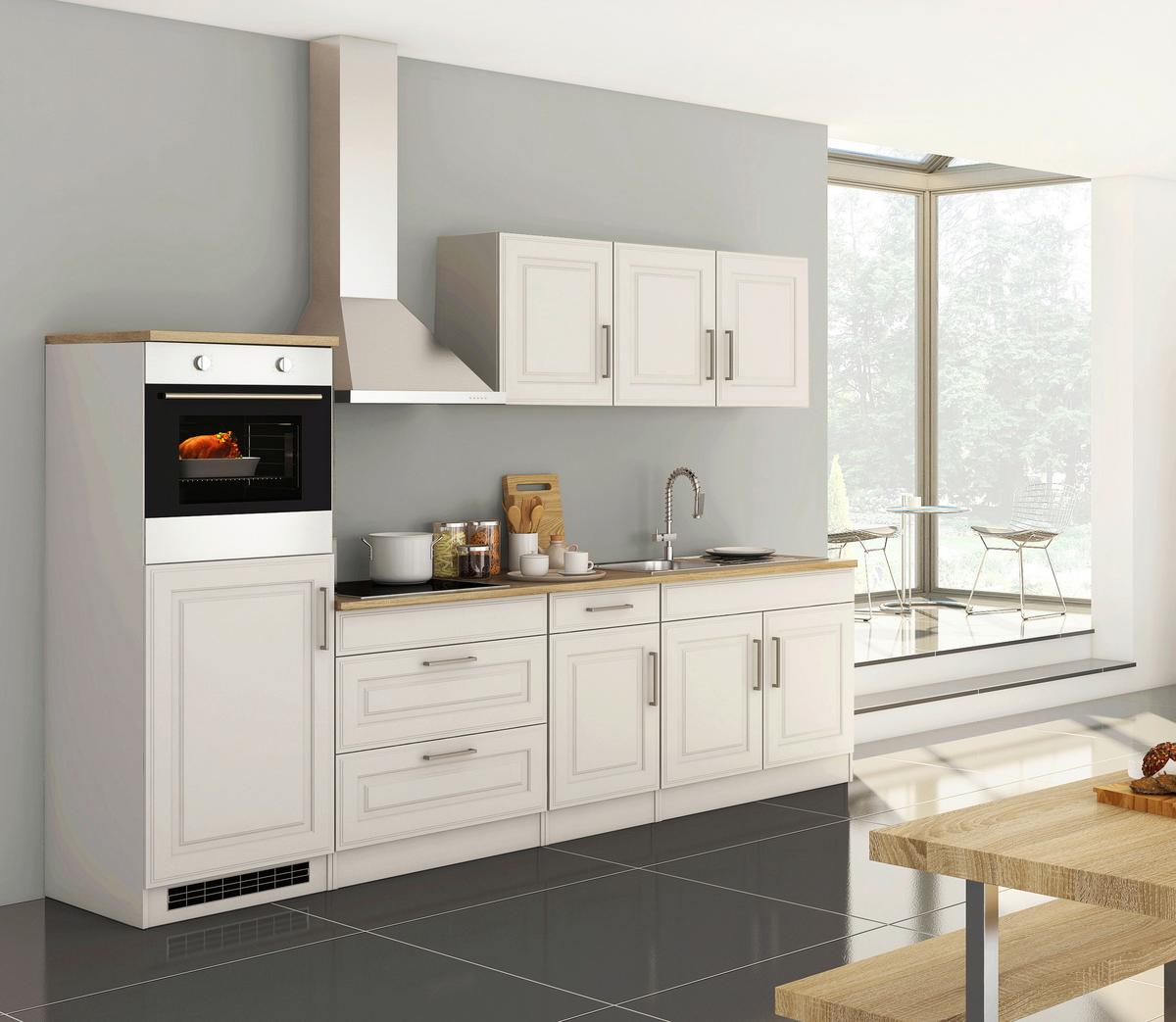 Küchenblock Rom m. Geräten Weiß/Eichefarben - Alufarben/Weiß, MODERN, Holzwerkstoff/Metall (290cm) - Held