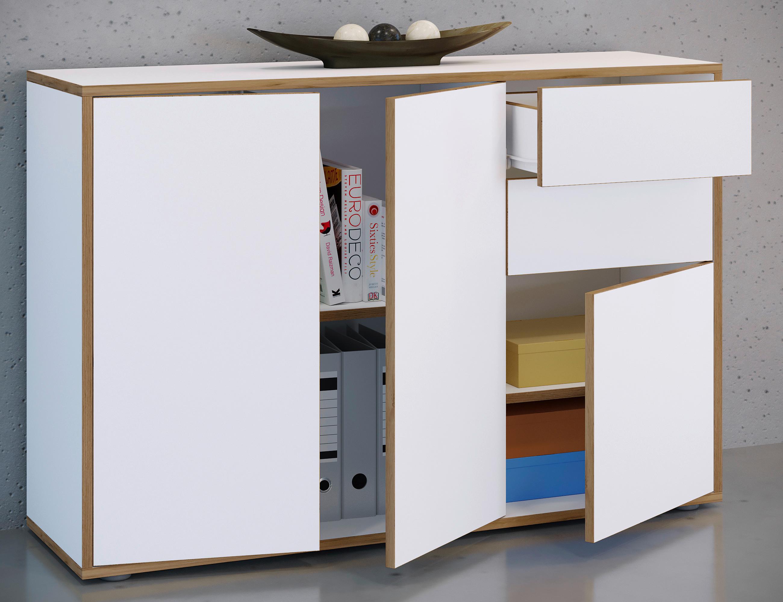 Komoda Salia B110, Bela, Barva Hrasta - črna/bela, Design, umetna masa/leseni material (110/74/33cm) - MID.YOU