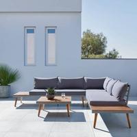 Loungegarnitur Lanciano Grau Akazie/Metall/Outdoorstoff - Dunkelgrau/Grau, MODERN, Holz/Metall (257/68/74cm) - Bessagi Garden