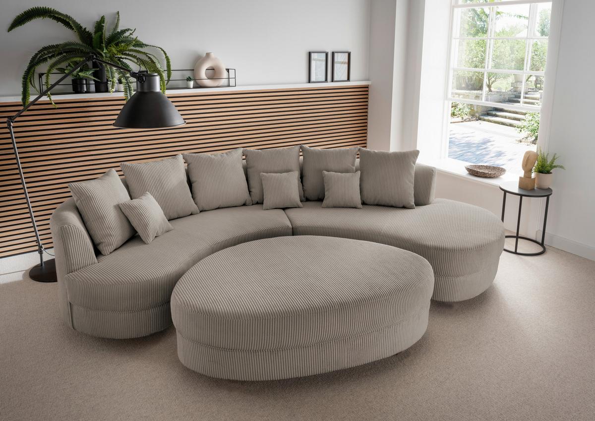 Wohnlandschaft Limoncello grau-braun Cord - Graubraun/Schwarz, Design, Kunststoff/Textil (300/160cm) - Livetastic
