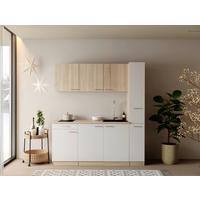 Küchenblock Ingrid m. Gerät Weiß - Eichefarben/Alufarben, Design, Holzwerkstoff/Kunststoff (180cm) - Respekta