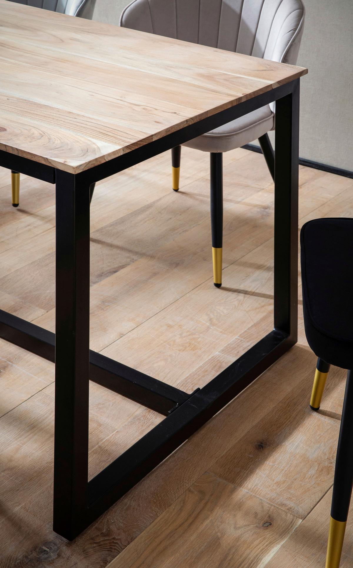 TABLE WL7.058 - noir/couleur d'acacia, Design, métal/bois (120/60/76cm) - MID.YOU