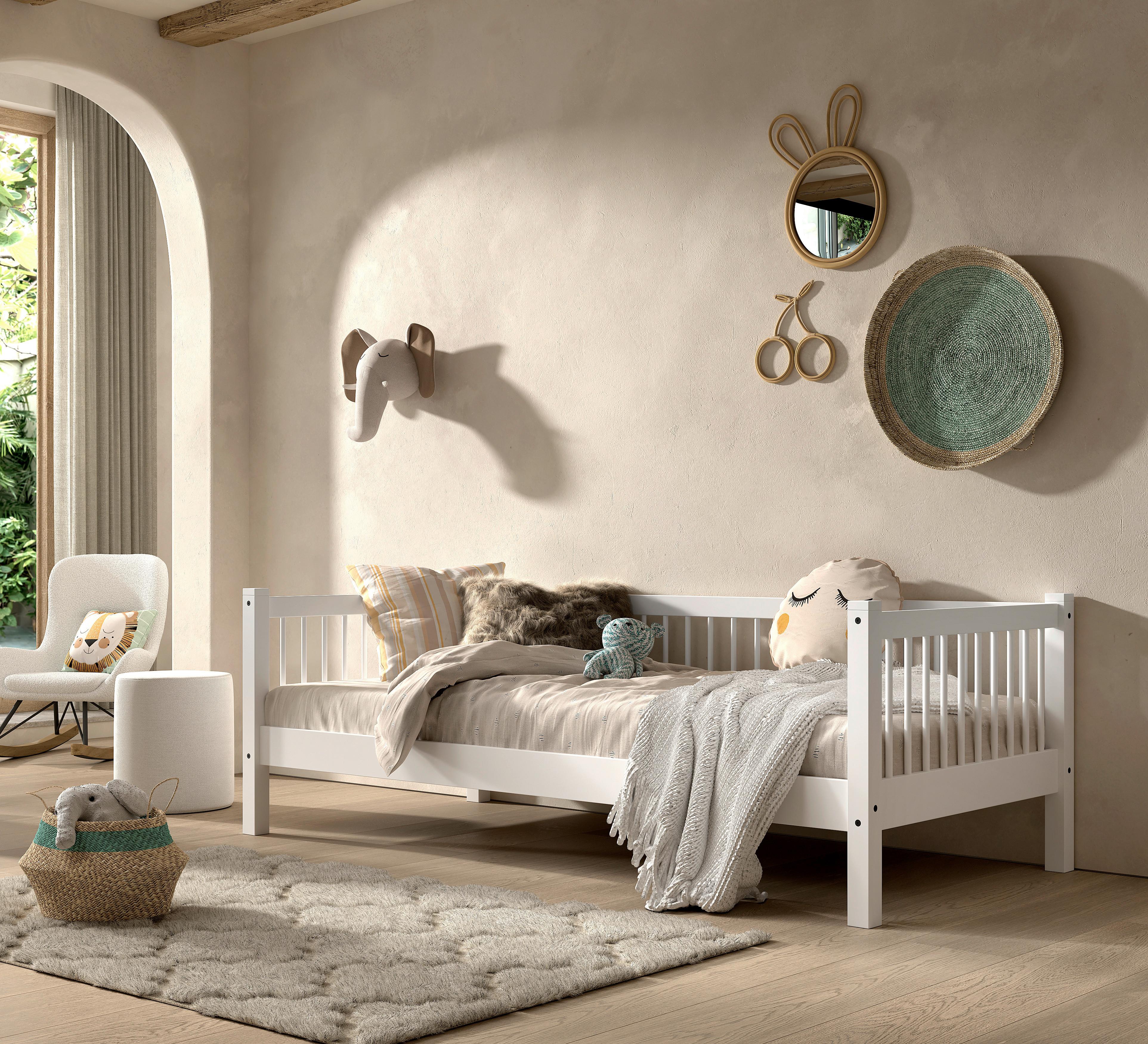 Bett FORREST Weiß ca.90x200cm Echtholz Buche - Naturfarben/Weiß, MODERN, Holz (90/200cm) - Vipack