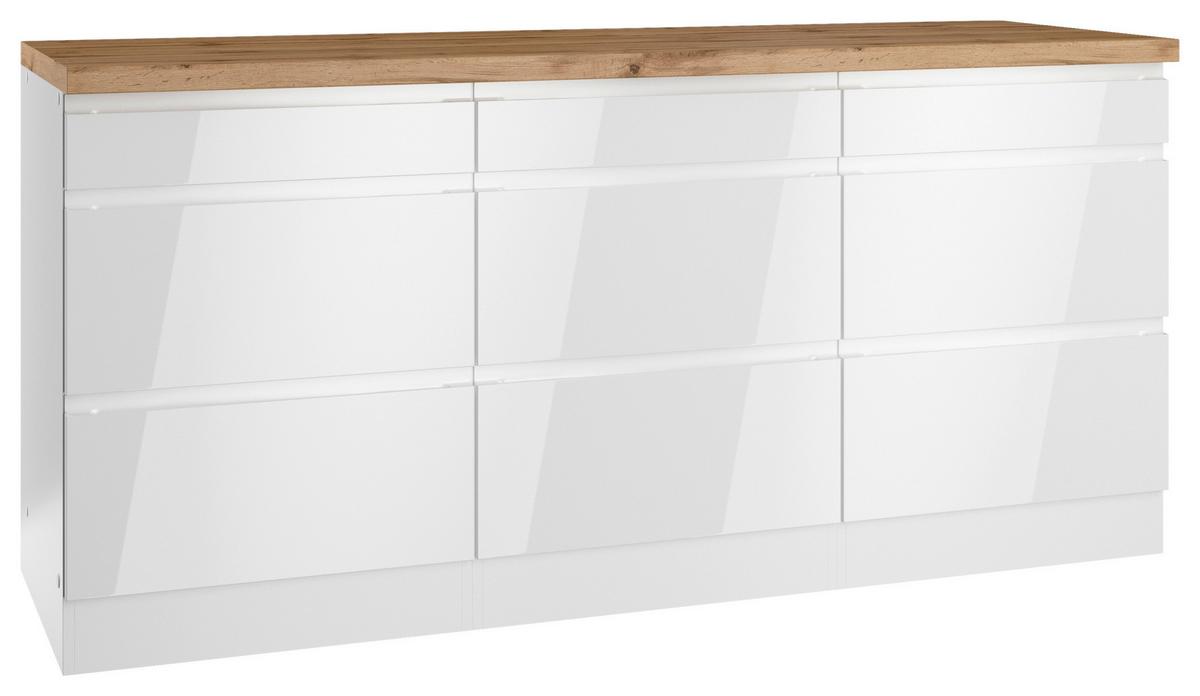 Küchenunterschrank Monza ca. 180x86 cm Weiß/Eiche - Weiß Hochglanz/Eiche Wotan, LIFESTYLE, Holzwerkstoff (180/86/60cm) - Held