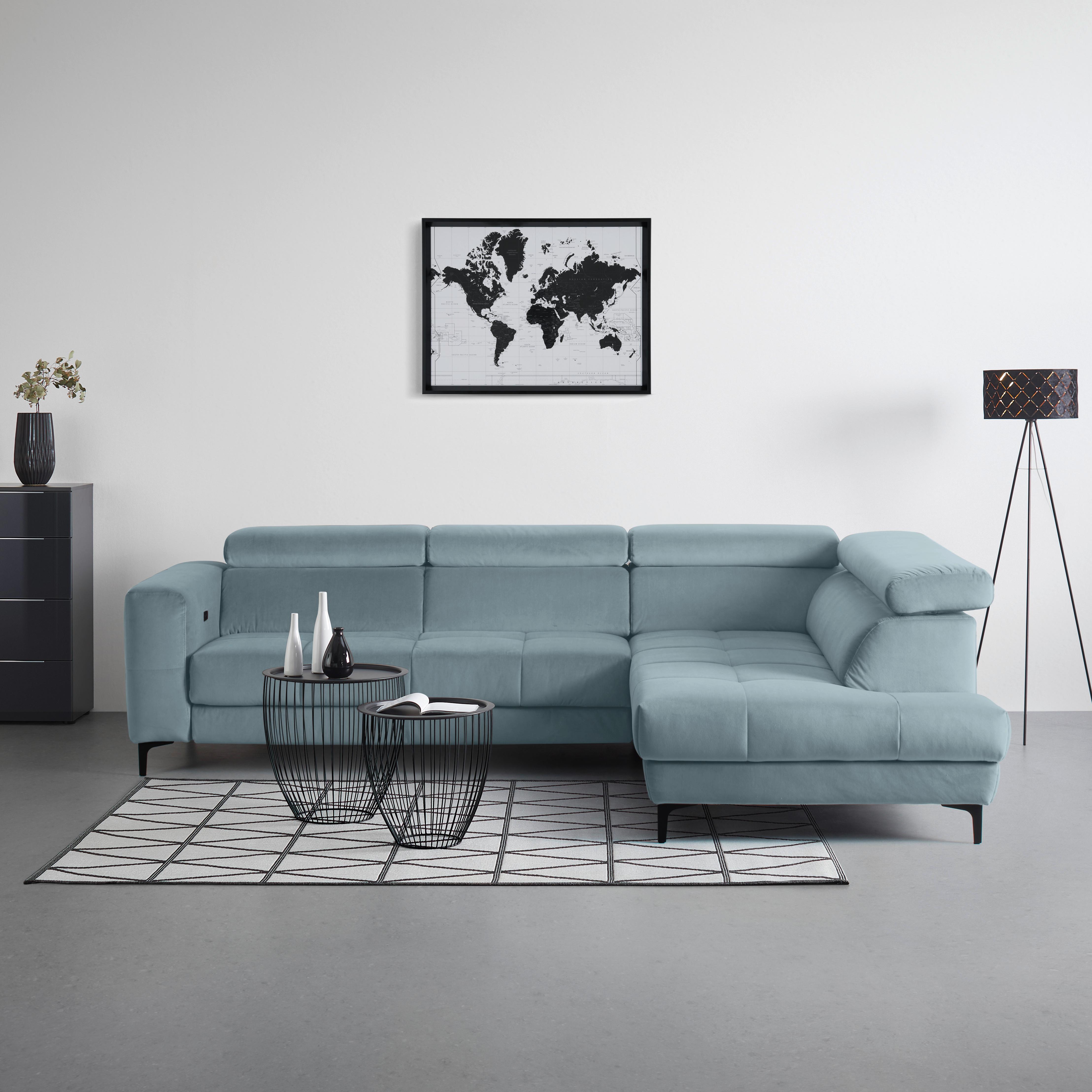 Ecksofa Emma rechts Hellblau - Schwarz/Hellblau, MODERN, Textil (301/210cm) - Premium Living