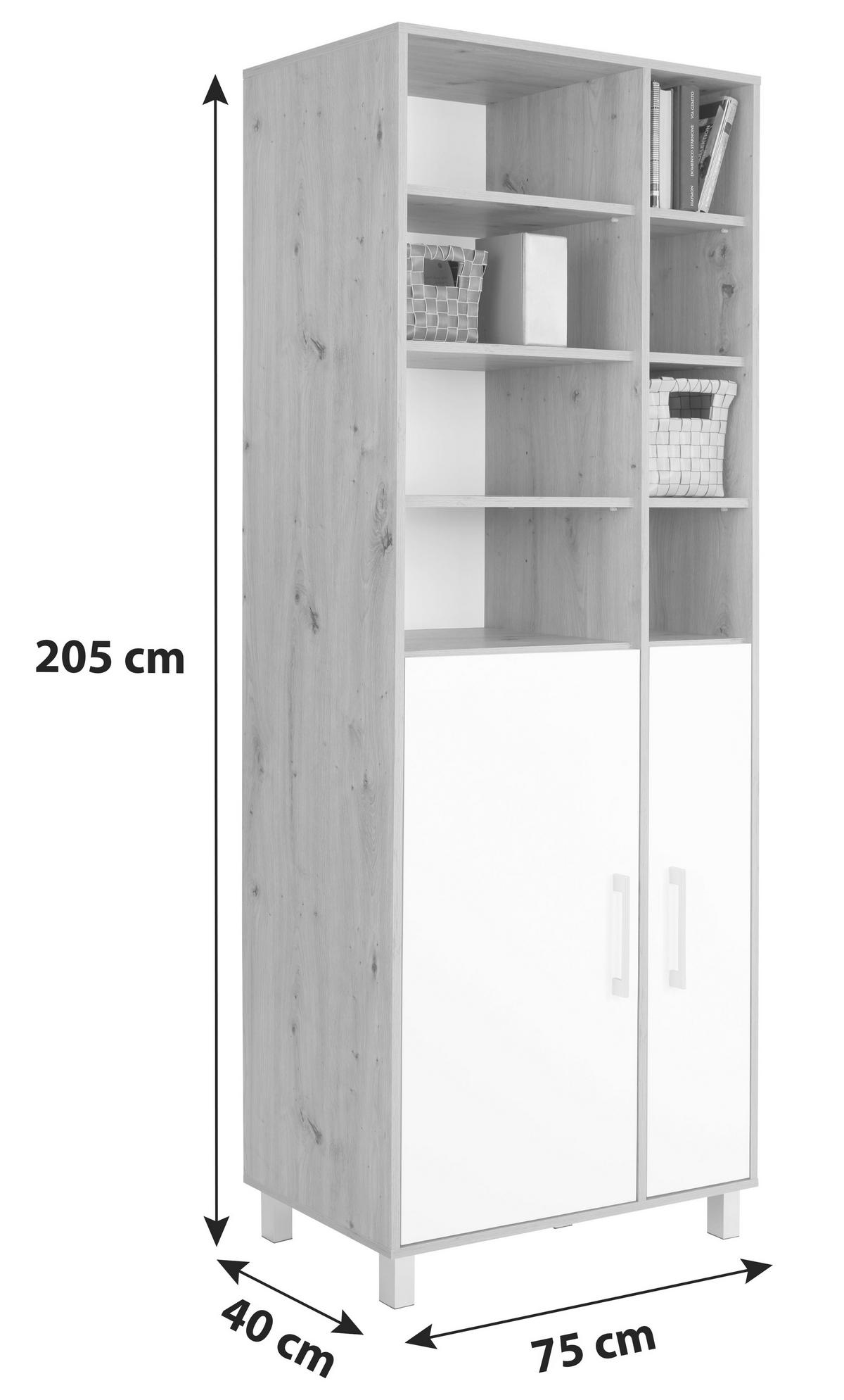 Regal Box - bijela/boje hrasta, Moderno, drvni materijal/plastika (75/205/40cm) - Modern Living