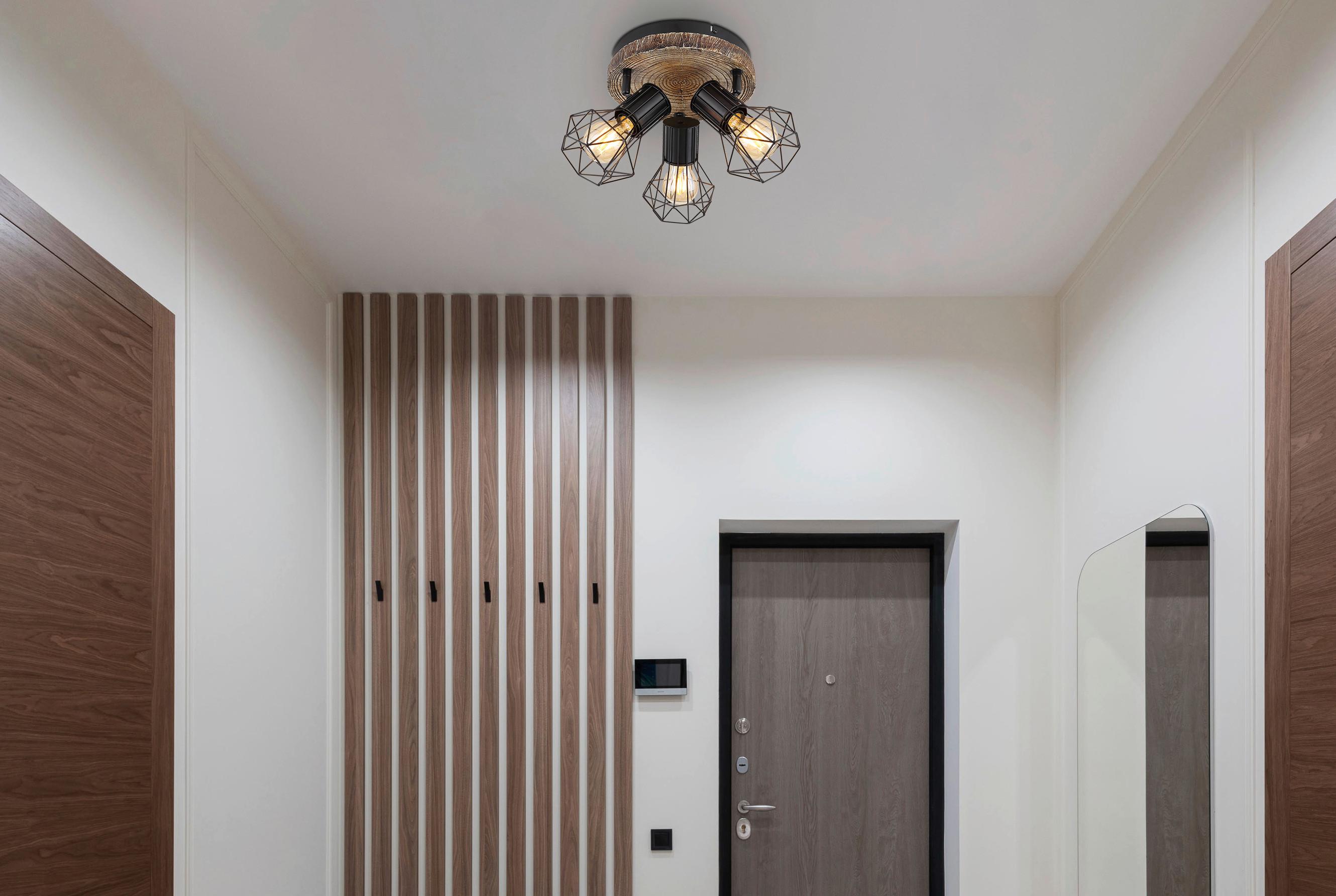 Strahler Priska max. 60 Watt - Schwarz/Naturfarben, KONVENTIONELL, Kunststoff/Metall (30/30cm) - Globo