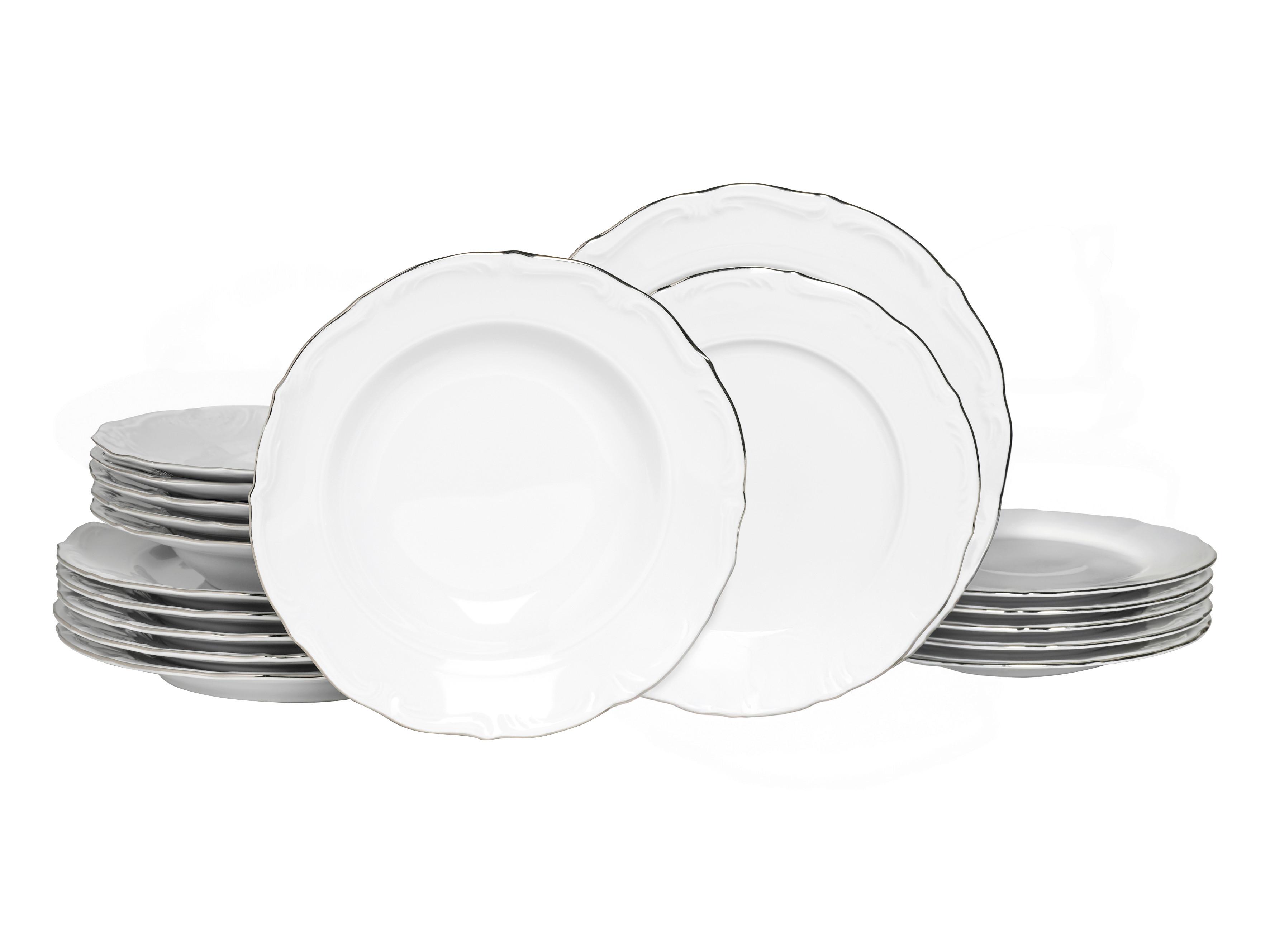 Jedilni Servis Maria Theresia Platin, 18-Delni - platinaste barve/bela, Basics, keramika - Creatable