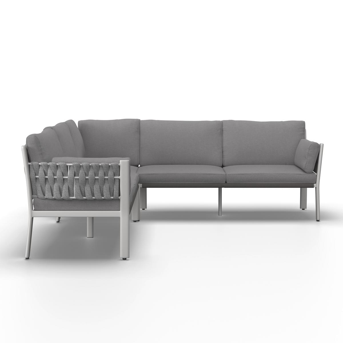 DINING-LOUNGESET ELISA - Weiss/Dunkelgrau, Modern, Kunststoff/Textil (238/74/75cm) - Bessagi Garden