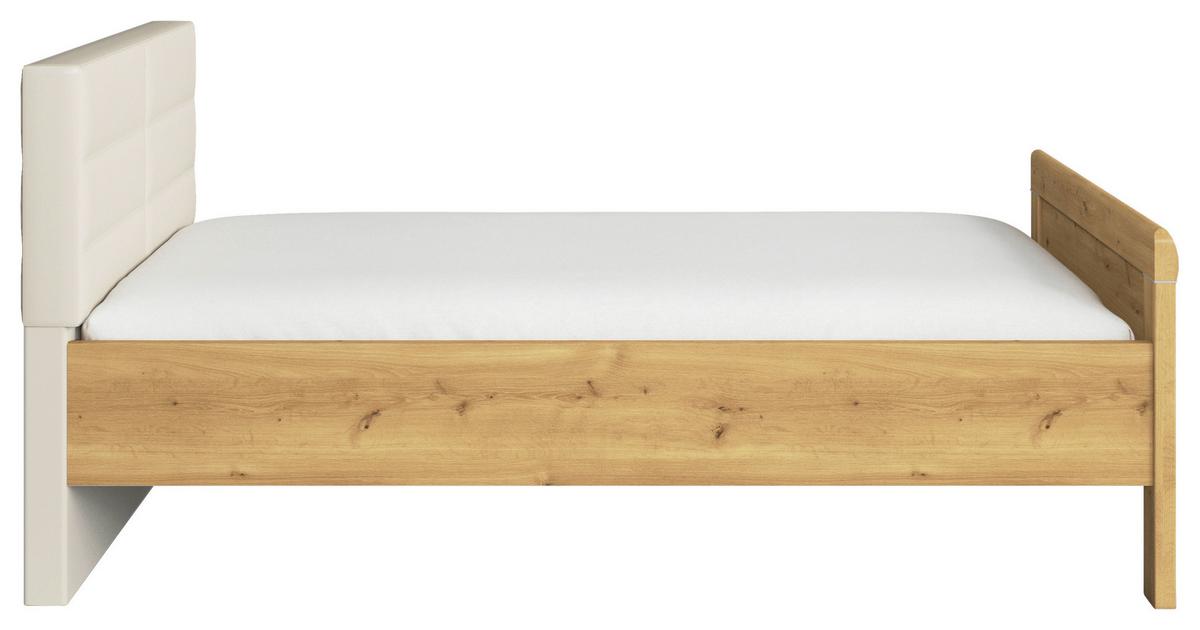Postelja Evelyn, Barva Hrasta, Barva Šampanjca, 120x200 - barve šampanjca/barve hrasta, Design, tekstil/leseni material (120/200cm) - Novel