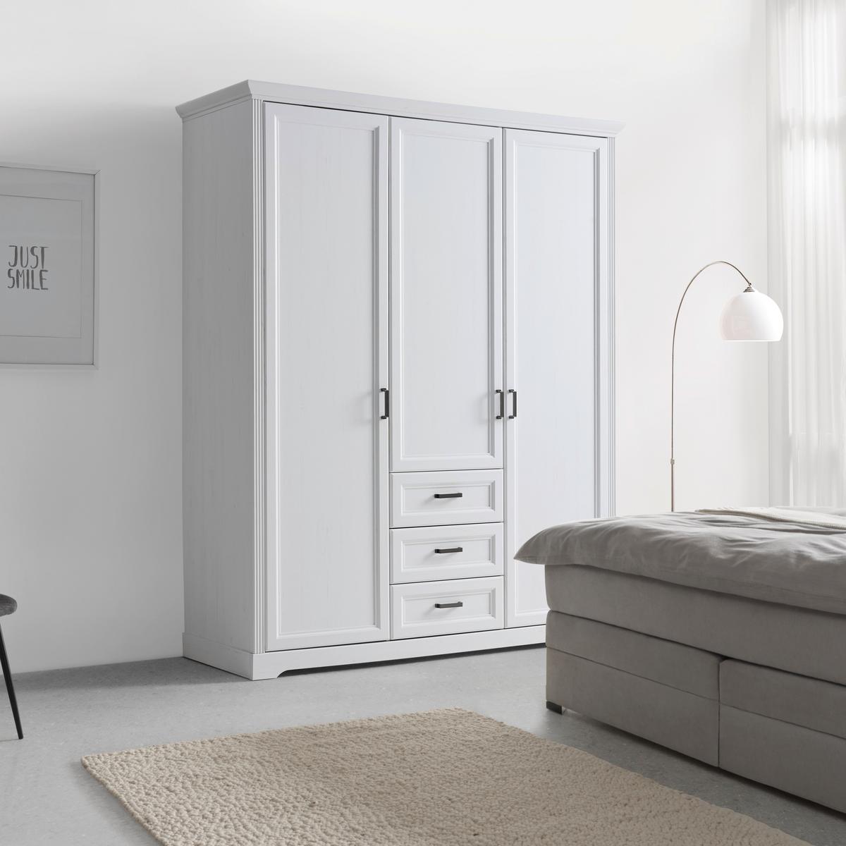 Kleiderschrank Marilou in Weiß ca. 164x206x64cm - Weiss/Nickelfarben, Romantik / Landhaus, Holzwerkstoff/Metall (164/206/64cm) - Zandiara