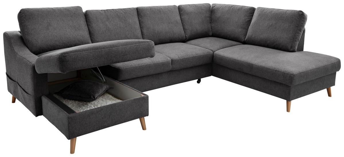 Wohnlandschaft Valentina Anthrazit Struktur - Anthrazit/Naturfarben, KONVENTIONELL, Holz/Textil (150/301/200cm) - P & B