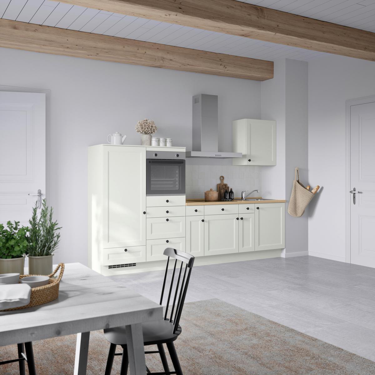 Küchenblock Cascada Low m. Geräten Weiß - Eichefarben/Schwarz, MODERN, Holzwerkstoff/Metall (300cm) - Nobilia