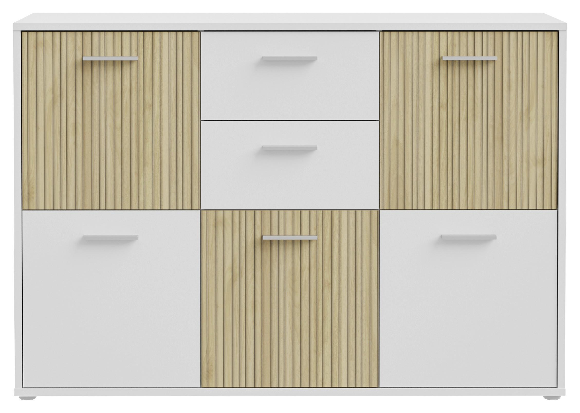 Komoda Quadro 2, Bela, Barva Hrasta - barve hrasta/bela, Moderno, leseni material (138,2/95,1/40cm) - Mömax