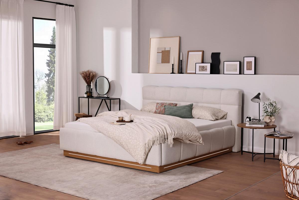 Polsterbett Ascona II Creme ca. 160x200cm - Eichefarben/Creme, KONVENTIONELL, Holzwerkstoff/Textil (160/200cm) - Based