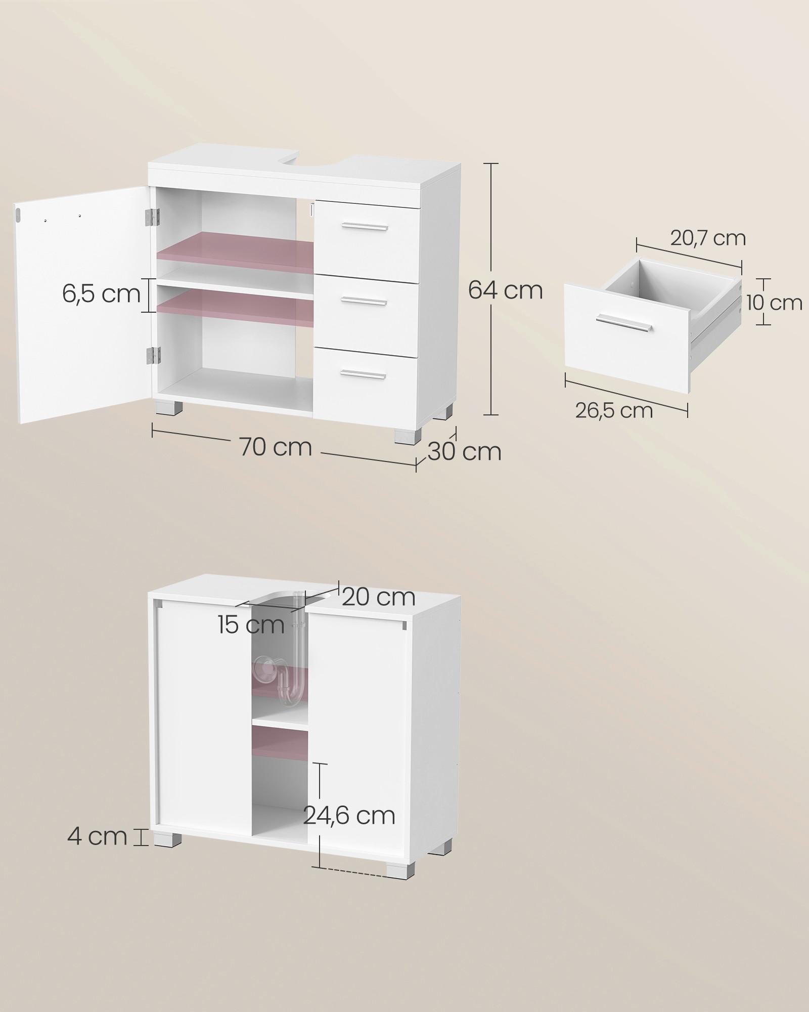 WASCHBECKENUNTERSCHRANK BBK503W10V2 - Silberfarben/Weiß, Trend, Holzwerkstoff/Kunststoff (70/64/30cm) - MID.YOU