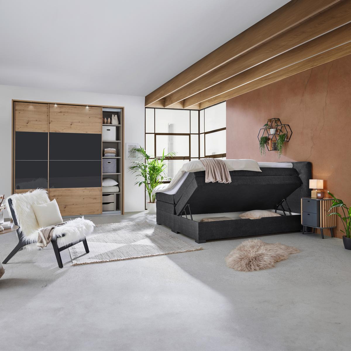 Boxspringbett Madeira in Anthrazit ca. 200x200cm - Anthrazit, Konventionell, Textil (200/200cm) - Premium Living