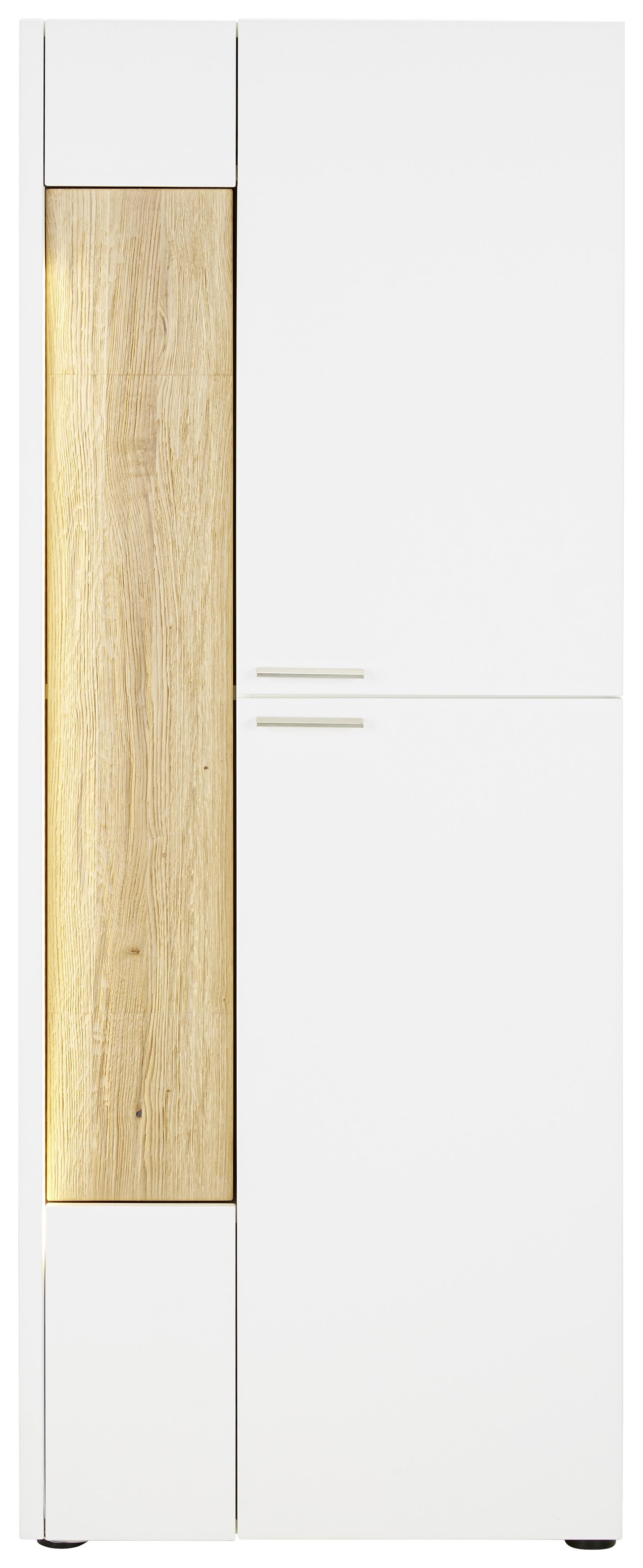 Highboard in Weiss/Eiche Massiv - Weiss/Edelstahlfarben, Modern, Glas/Holz (63/165/40cm) - Premium Living