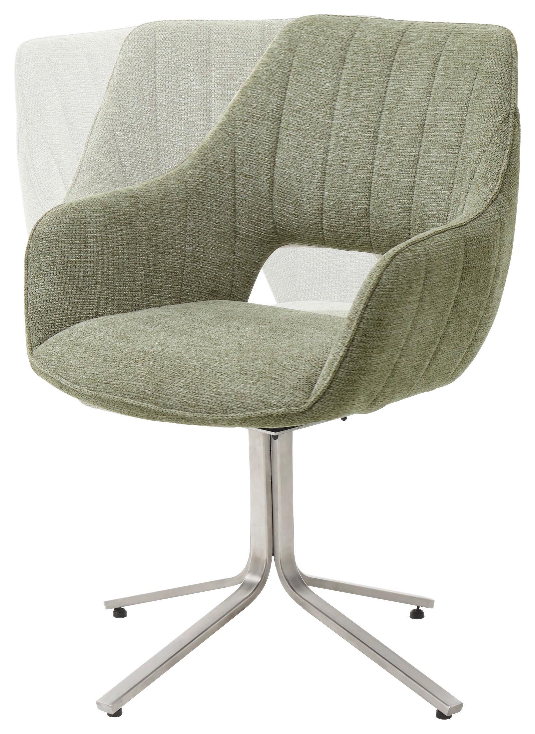 Armlehnstuhl Bacares in Olivgrün - Edelstahlfarben/Olivgrün, LIFESTYLE, Textil/Metall (62/88/63cm) - Premium Living