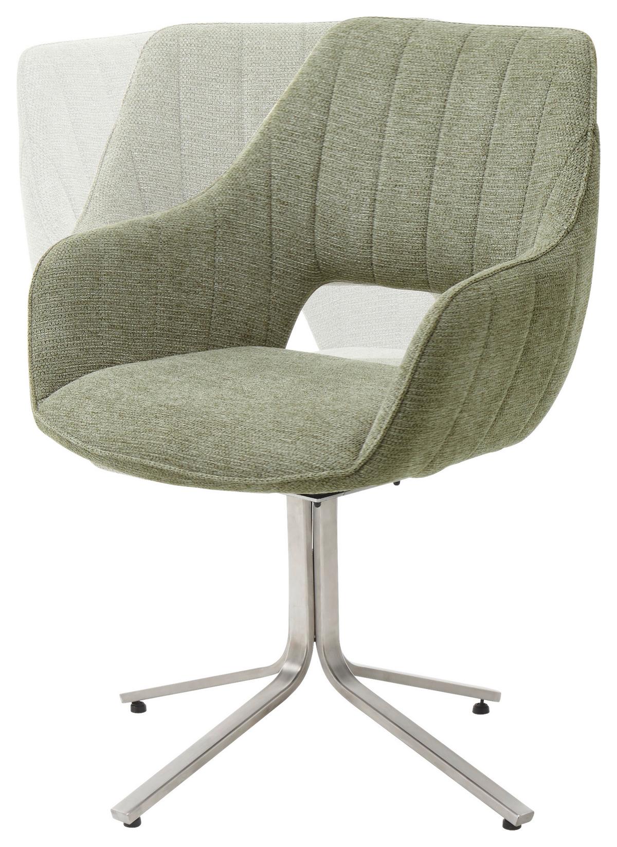 Armlehnstuhl Bacares in Olivgrün - Edelstahlfarben/Olivgrün, LIFESTYLE, Textil/Metall (62/88/63cm) - Premium Living