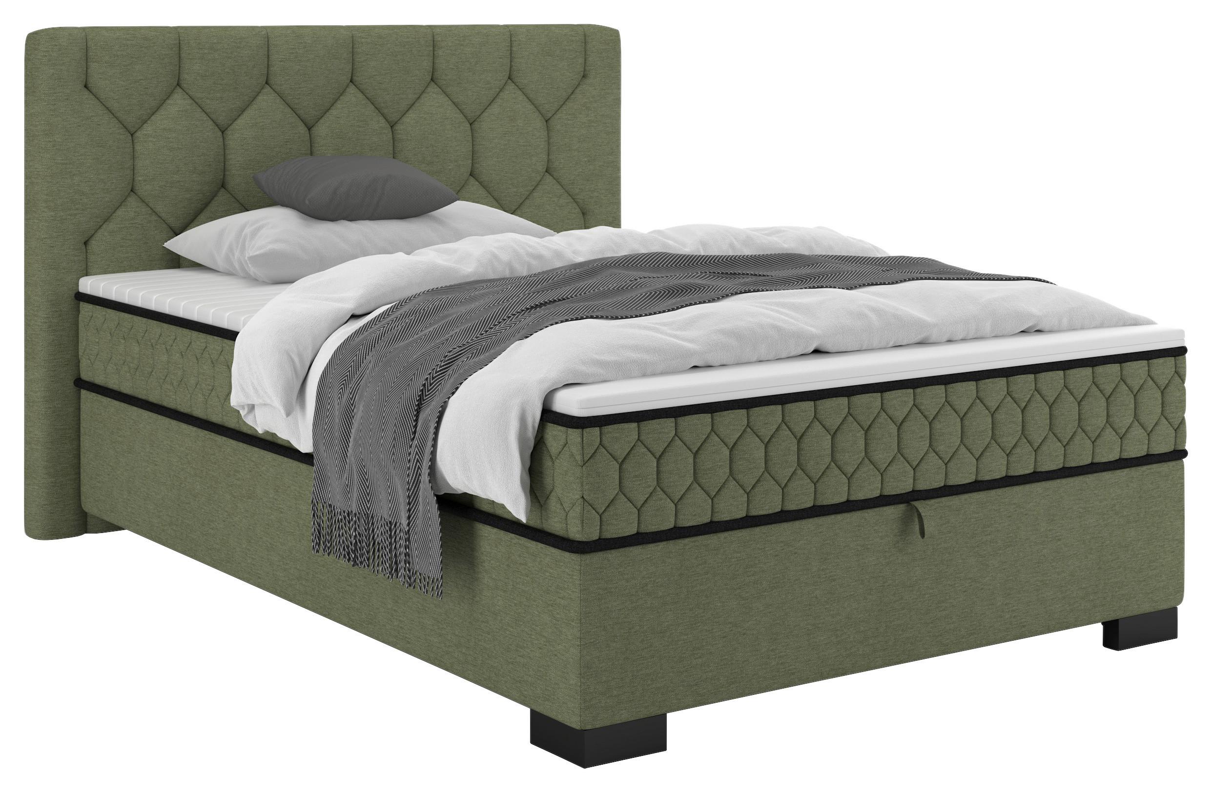 Boxbett Maya D Olivgrün ca. 120x200cm - Schwarz/Olivgrün, KONVENTIONELL, Holz/Holzwerkstoff (120/200cm) - Mömax