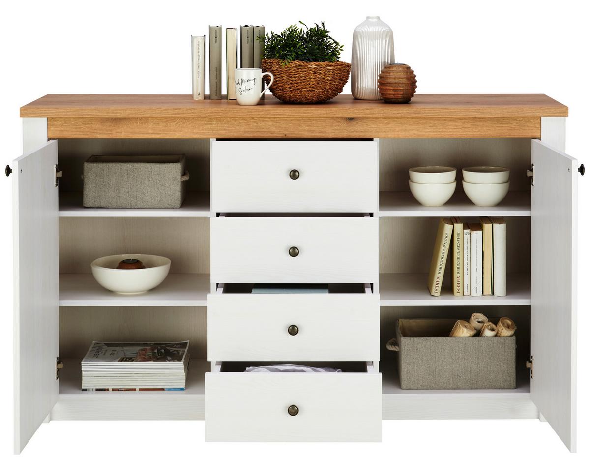 Komoda Rovigio, Barva Macesna, Bela - črna/barve hrasta, Basics, kovina/umetna masa (155/90,5/42,5cm) - Landscape