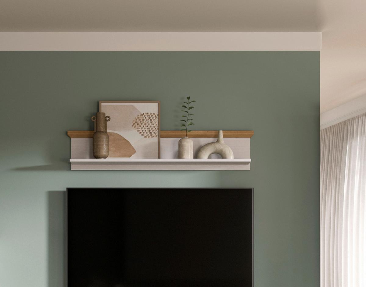 Stenska Polica Verona, Bela, Barva Hrasta - barve macesna, Design, leseni material (110/23/18cm) - Livetastic