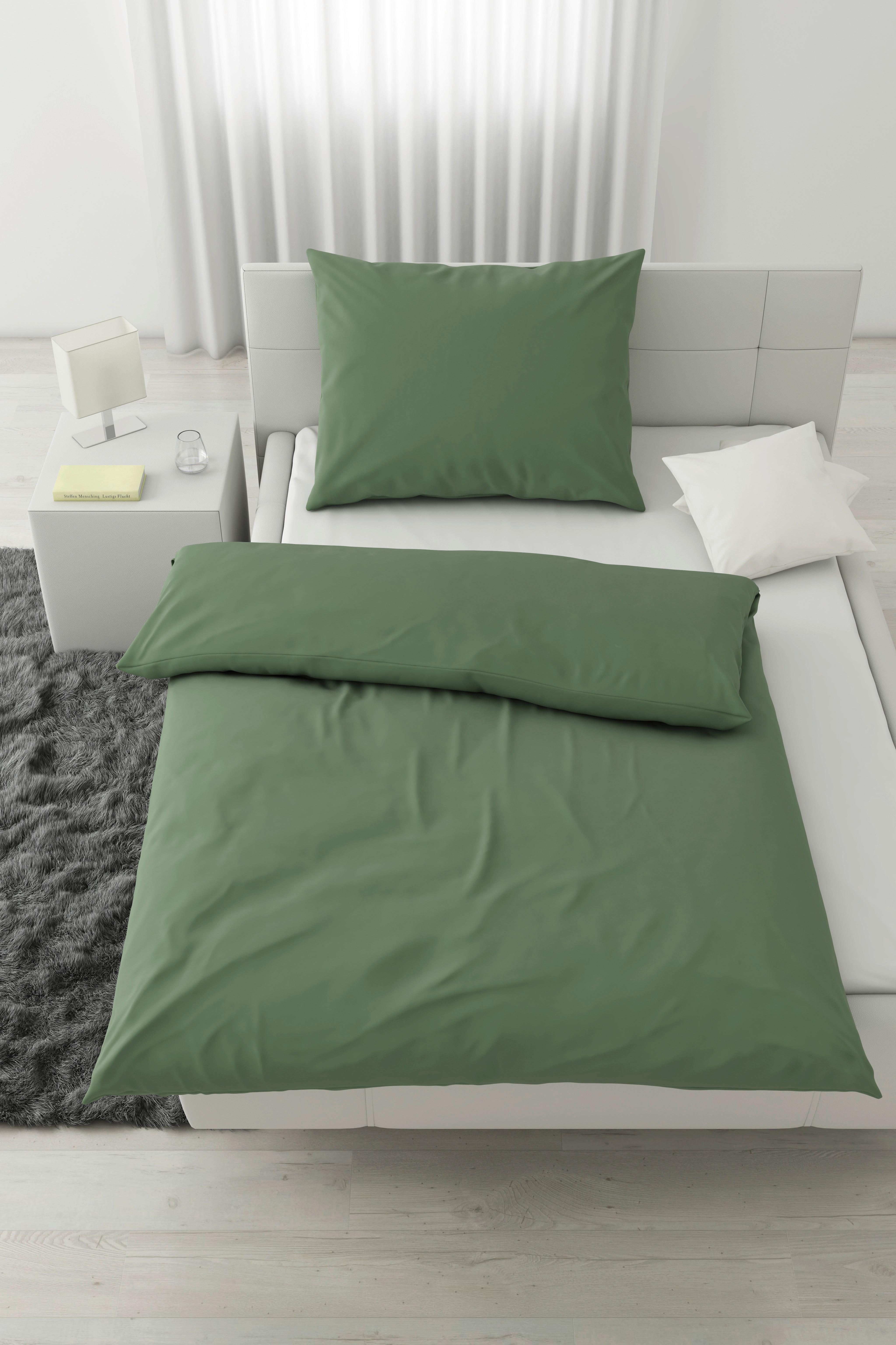 Bettwäsche Stone Washed Uni ca. 140x200cm - Grün, ROMANTIK / LANDHAUS, Textil (140/200cm) - Modern Living