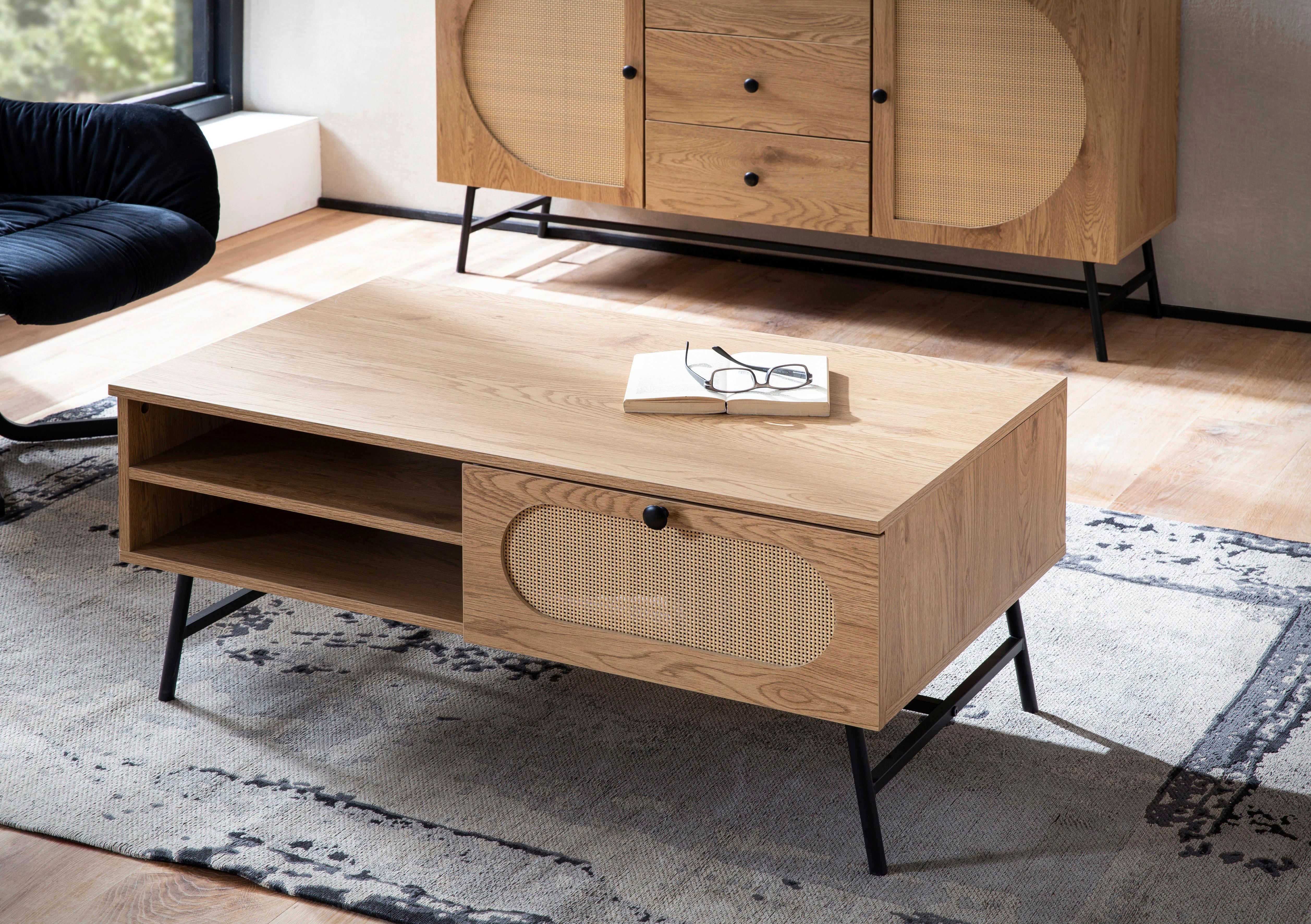 COUCHTISCH WL6.888 - Eichefarben/Schwarz, Design, Holzwerkstoff/Metall (100/60/45cm) - MID.YOU