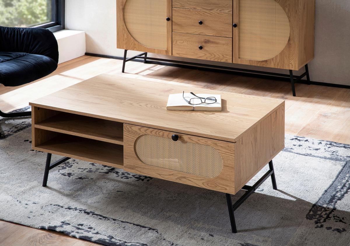 COUCHTISCH WL6.888 - Eichefarben/Schwarz, Design, Holzwerkstoff/Metall (100/60/45cm) - MID.YOU